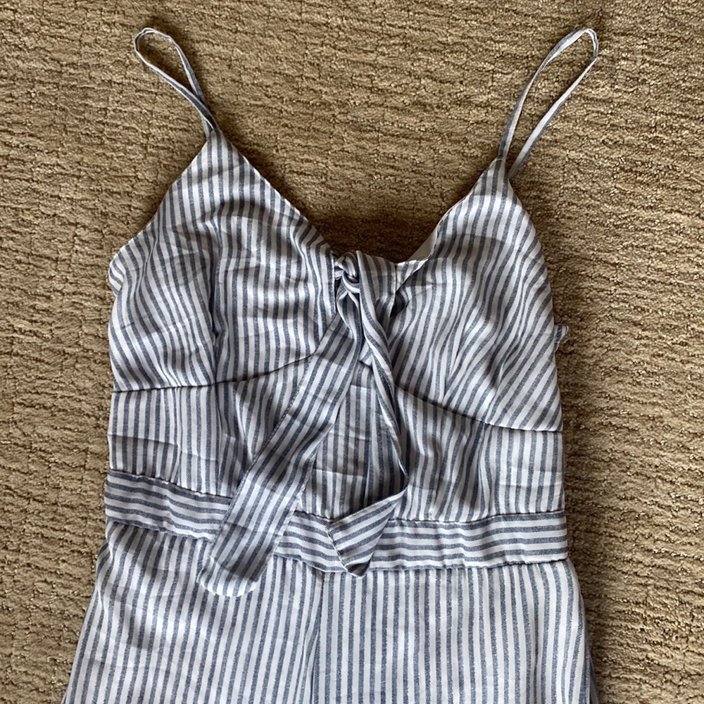 Blue and white stripped jumpsuit